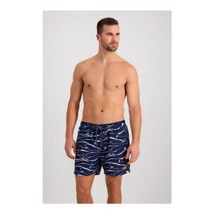 Vineyard Vines Swim Trunks Shorts Mens Medium Navy Blue Whale Print Mesh Lined